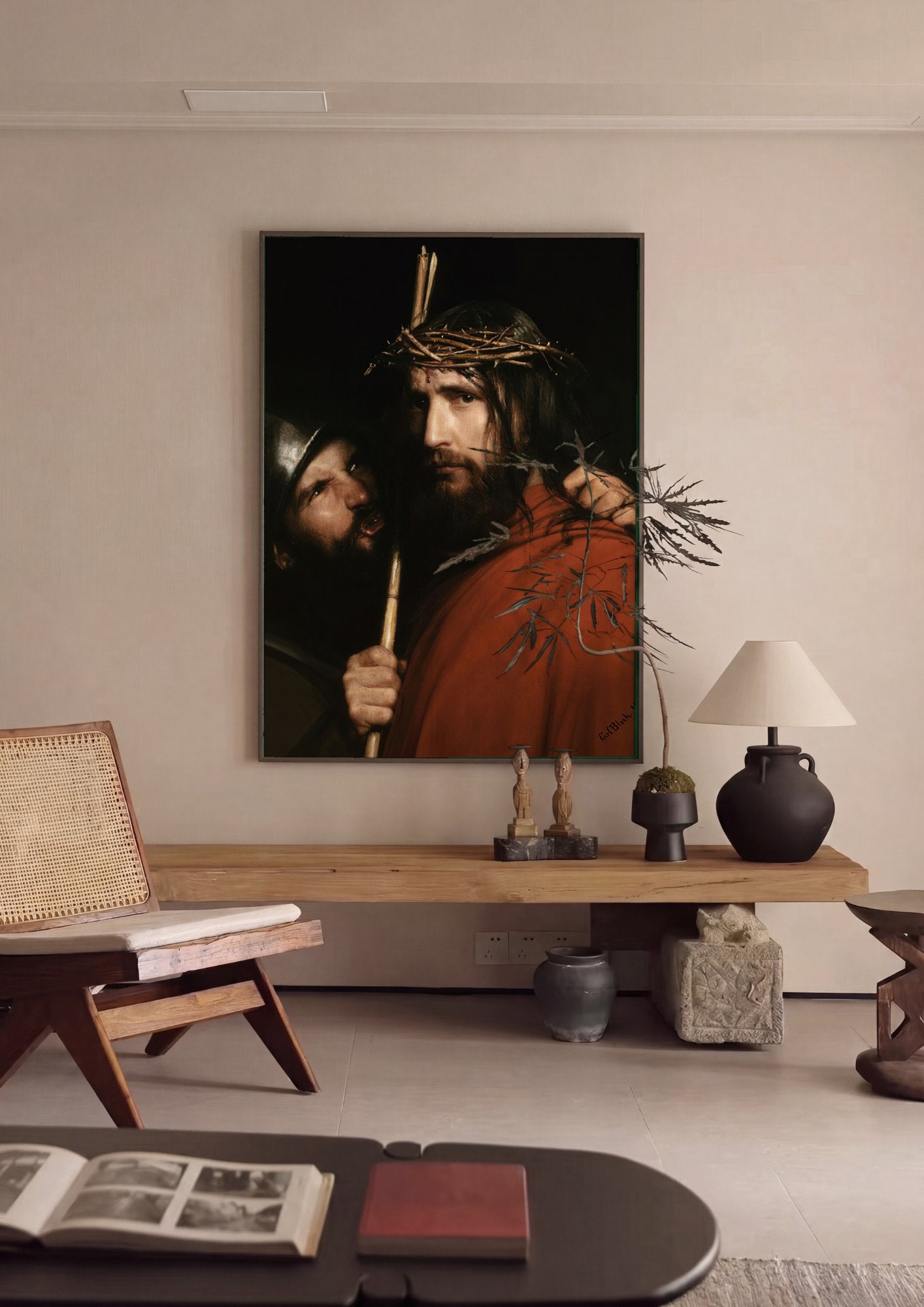 Quadro Decorativo Jesus Coroado de Espinhos - Carl Bloch em ambiente decorado