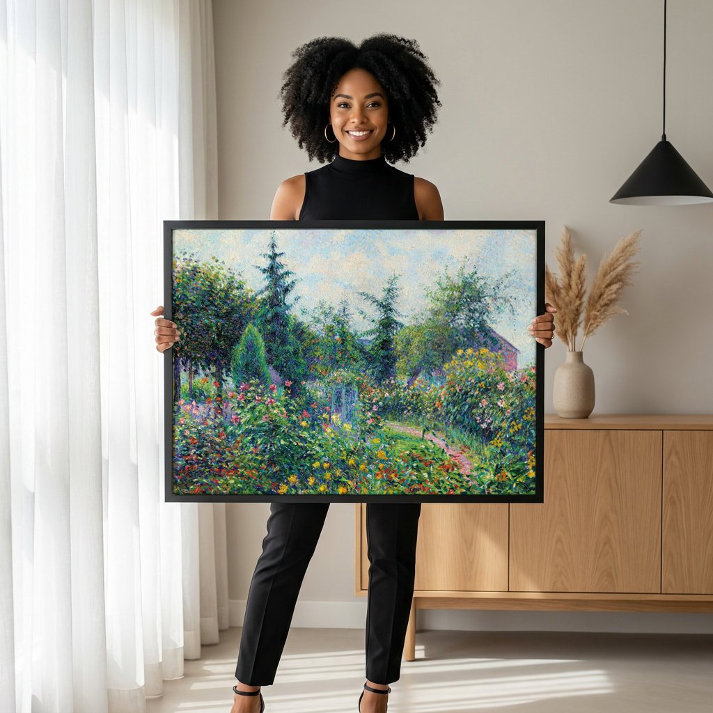 Quadro Decorativo Jardim em Pontoise - Pissarro com modelo em ambiente