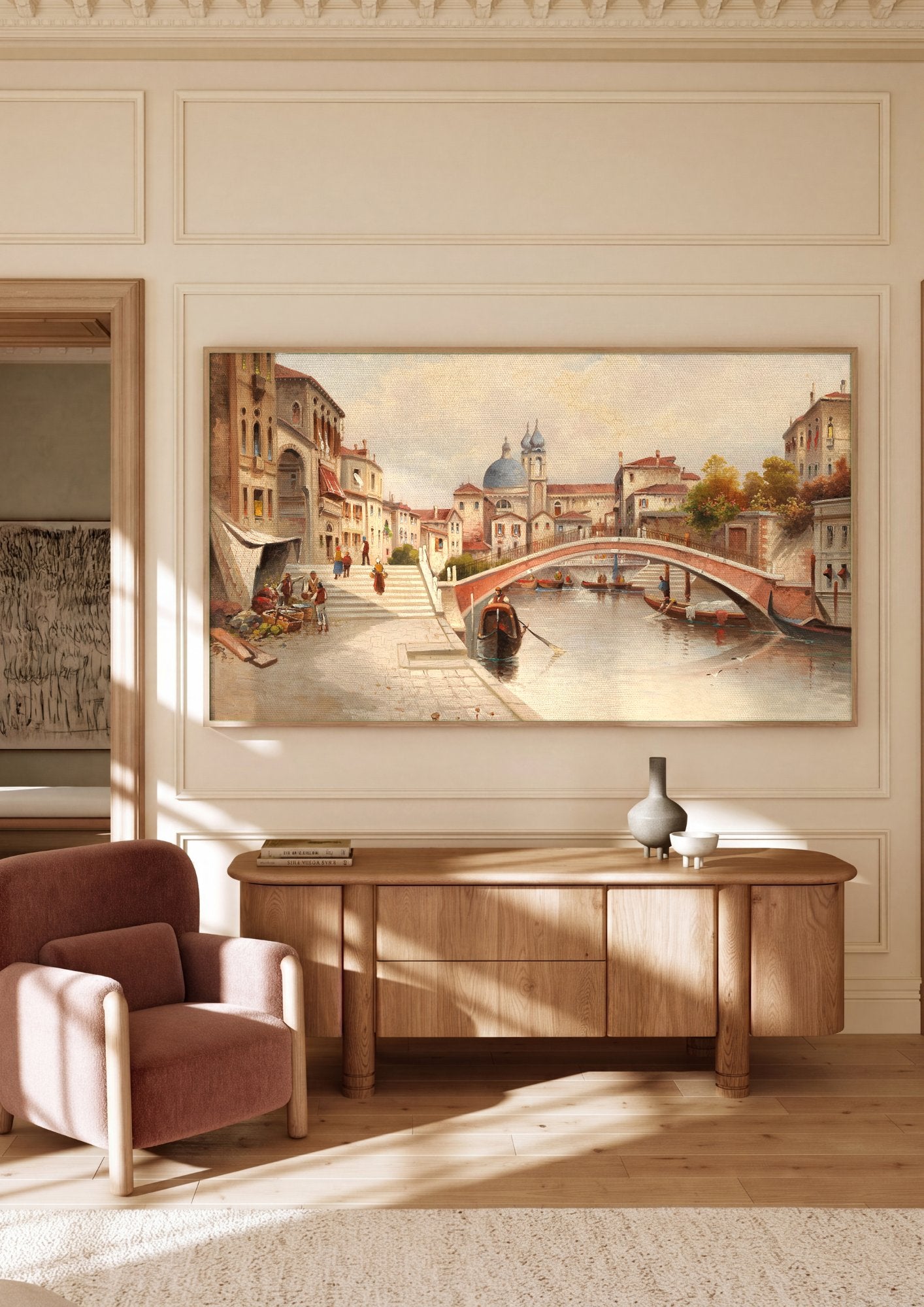 Quadro Decorativo Canal de Veneza com Ponte - Karl Kaufmann em ambiente decorado