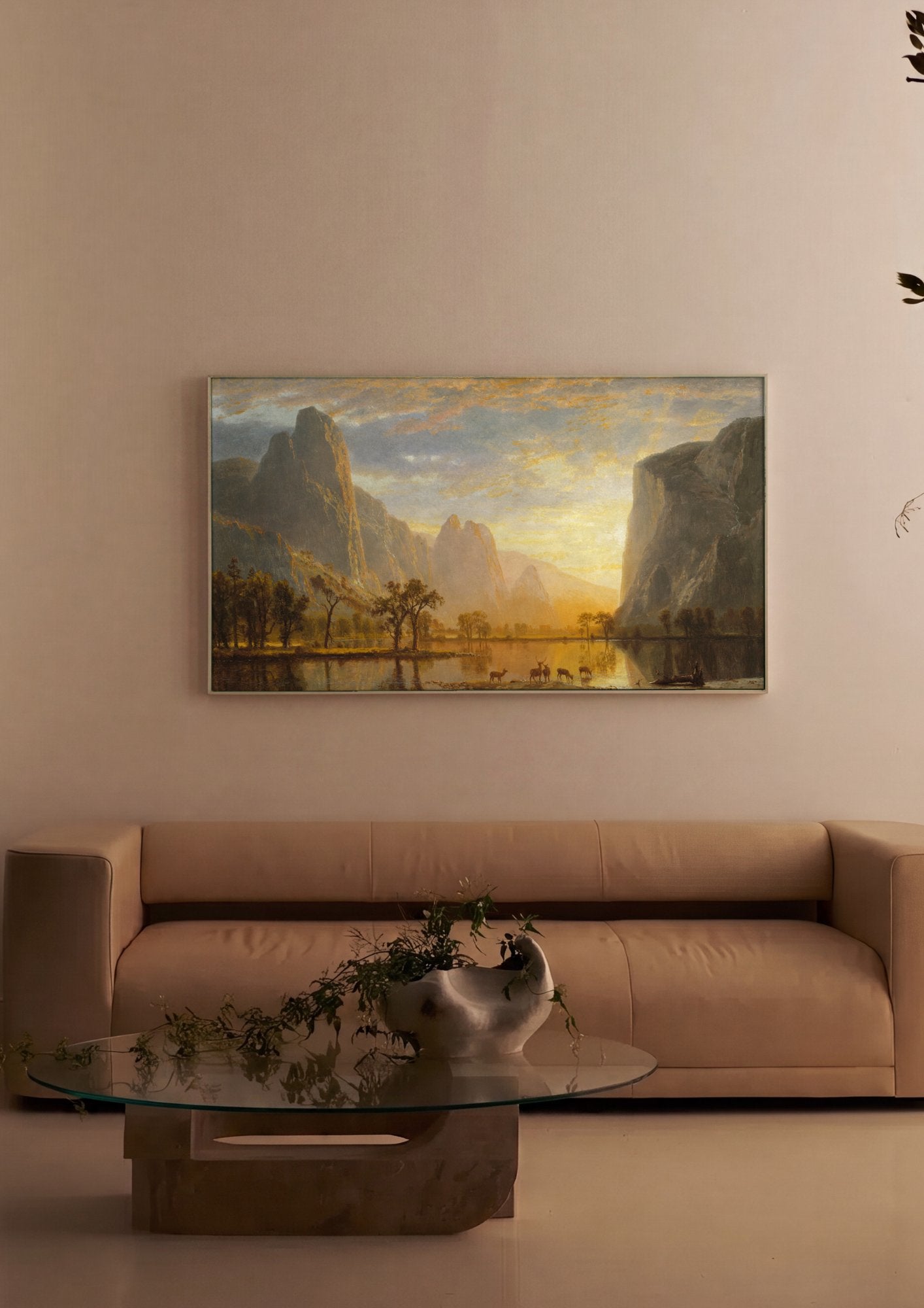 Quadro Decorativo Vale de Yosemite ao Pôr do Sol - Albert Bierstadt em ambiente decorado
