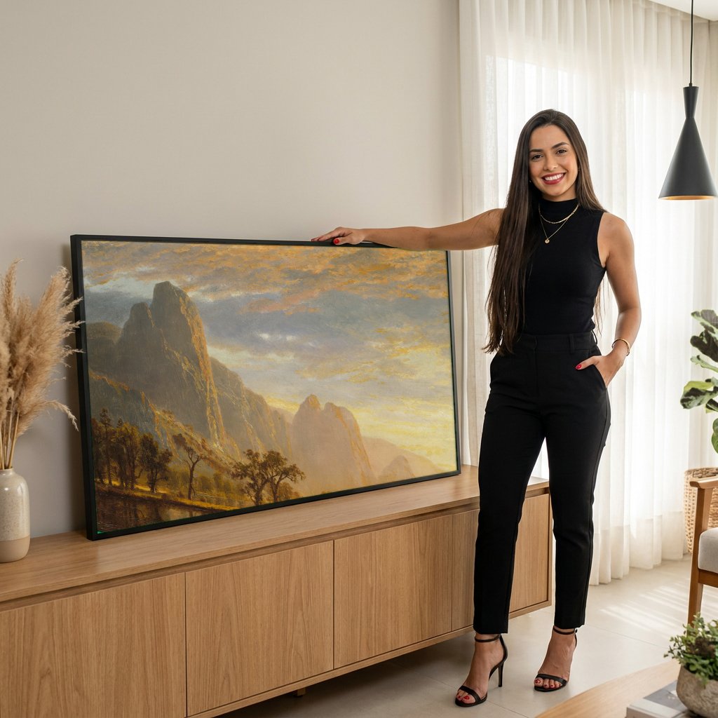 Quadro Decorativo Vale de Yosemite ao Pôr do Sol - Albert Bierstadt com modelo em ambiente