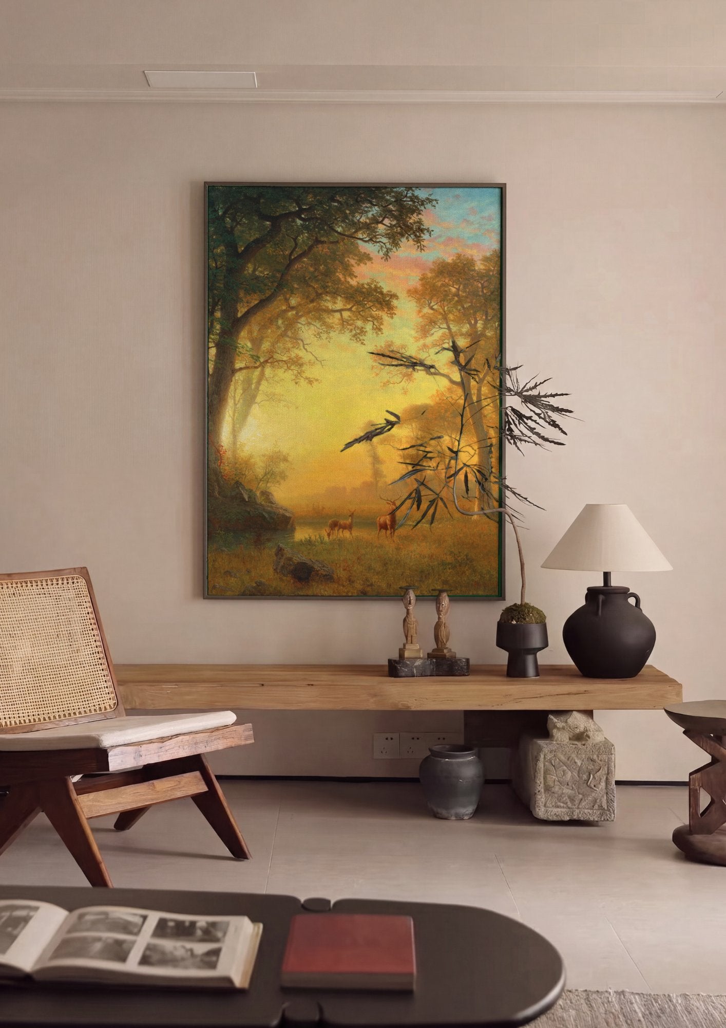 Quadro Decorativo Floresta Dourada ao Pôr do Sol - Albert Bierstadt em ambiente decorado