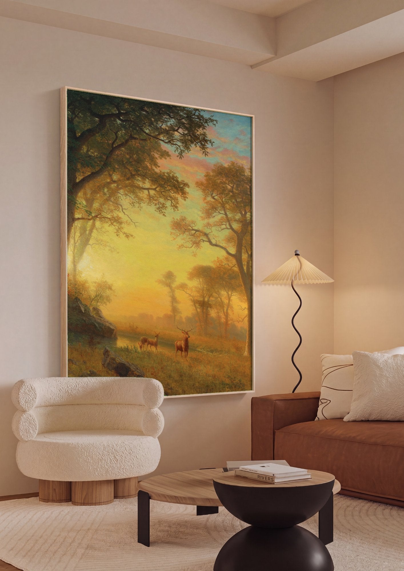 Quadro Decorativo Floresta Dourada ao Pôr do Sol - Albert Bierstadt em ambiente decorado