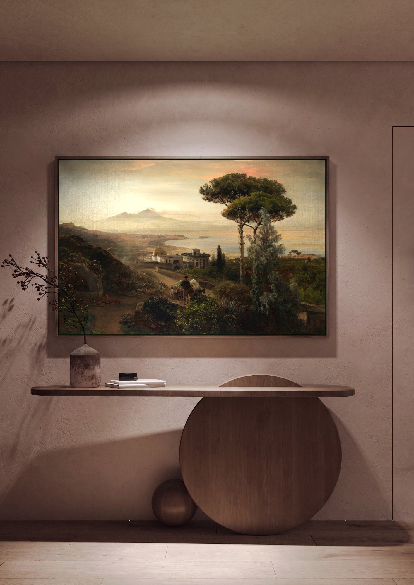 Quadro Decorativo Vista da Baía de Nápoles - Oswald Achenbach em ambiente decorado