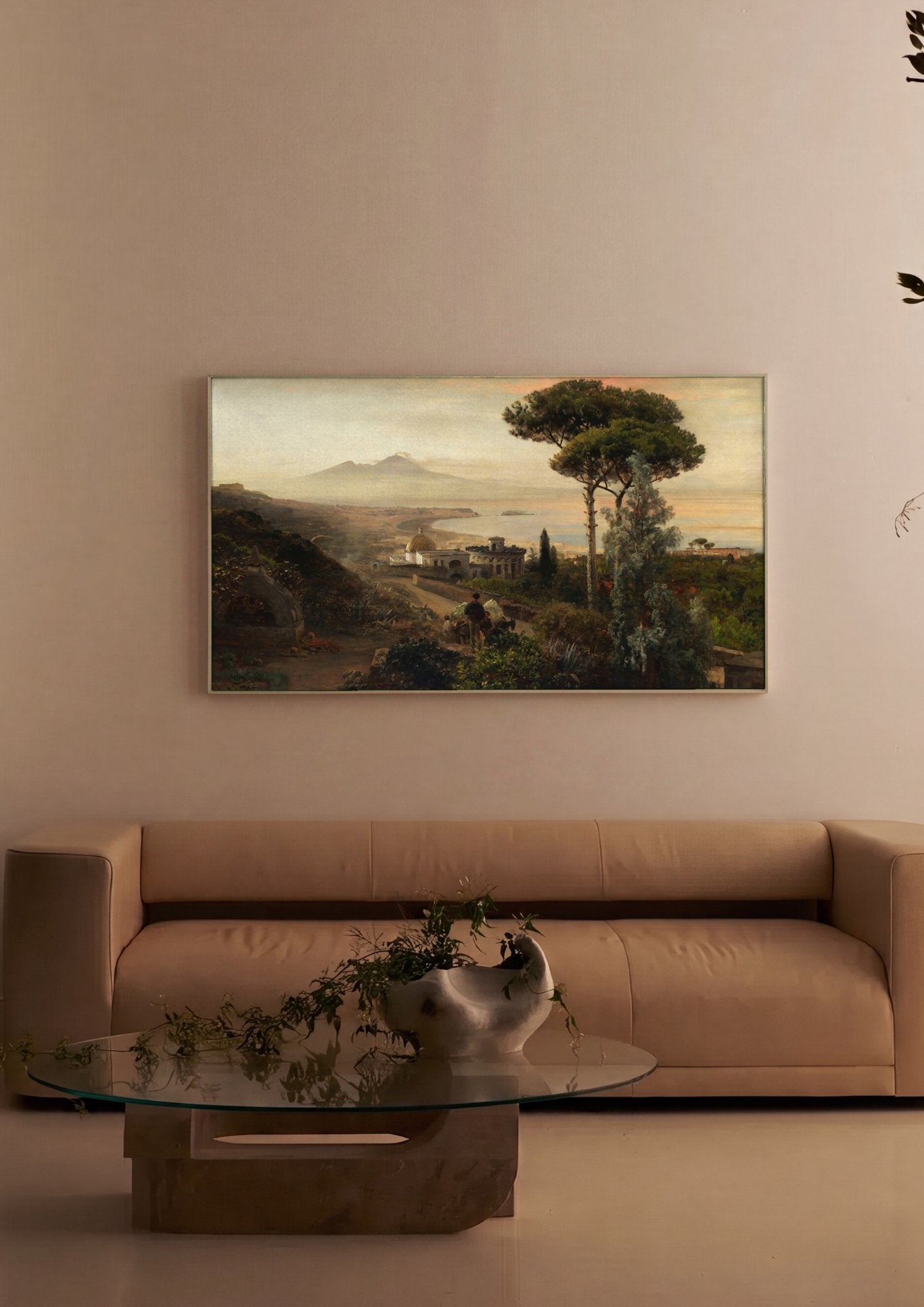 Quadro Decorativo Vista da Baía de Nápoles - Oswald Achenbach em ambiente decorado