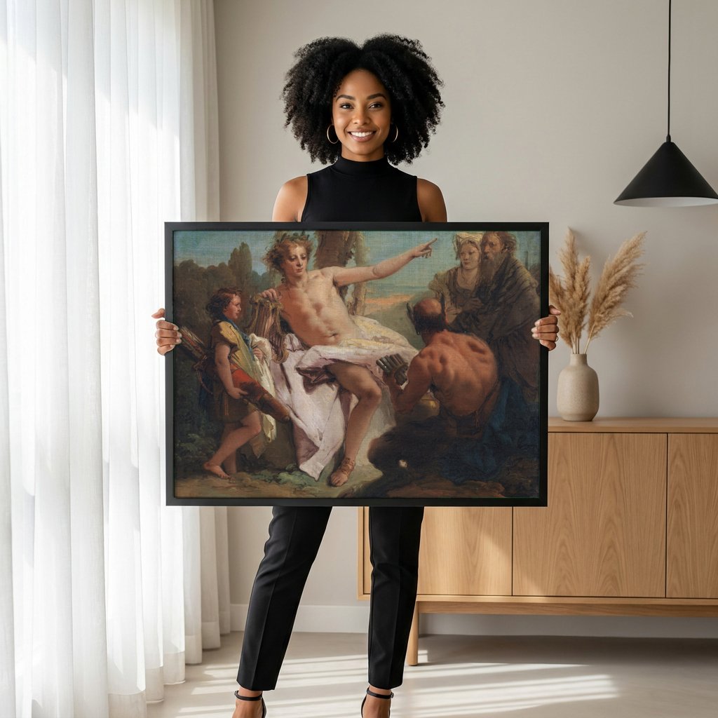 Quadro Decorativo Apolo e Mársias - Tiepolo com modelo em ambiente