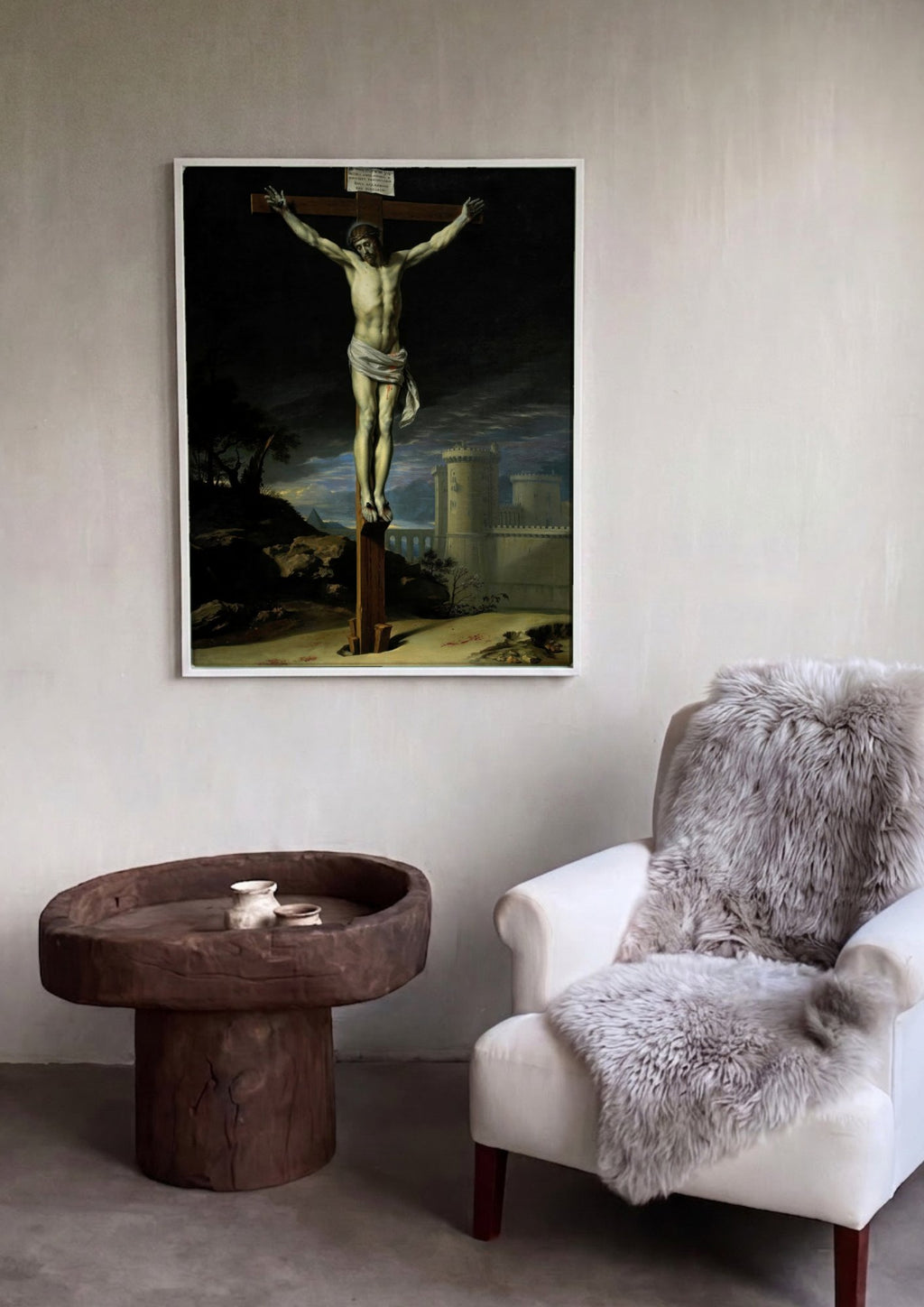 Quadro Decorativo A Crucifixão - Philippe de Champaigne em ambiente decorado