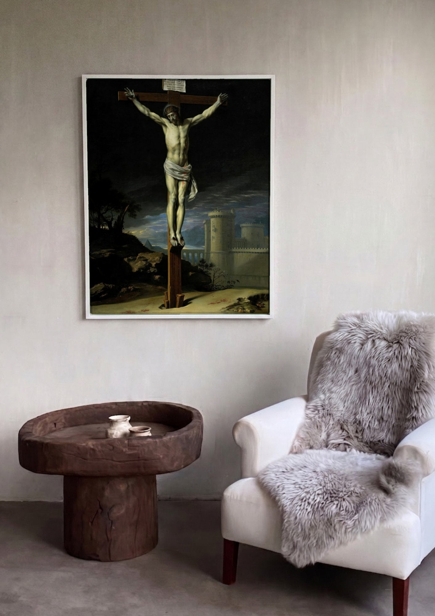 Quadro Decorativo A Crucifixão - Philippe de Champaigne em ambiente decorado