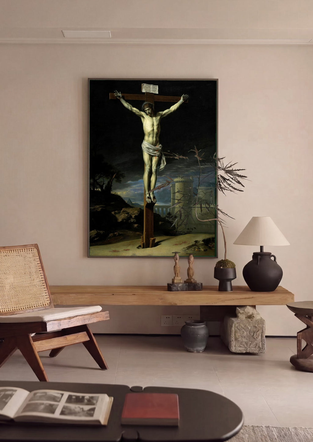 Quadro Decorativo A Crucifixão - Philippe de Champaigne em ambiente decorado