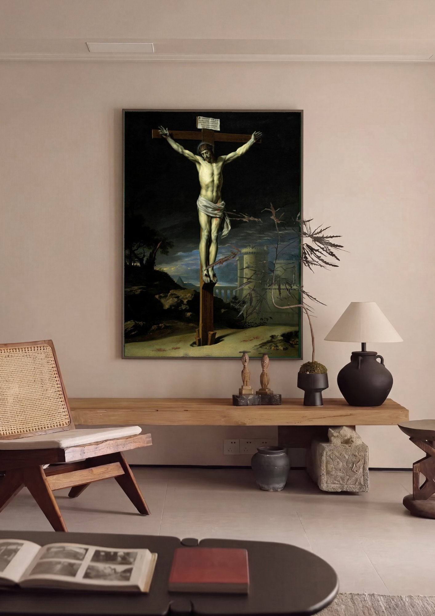 Quadro Decorativo A Crucifixão - Philippe de Champaigne em ambiente decorado