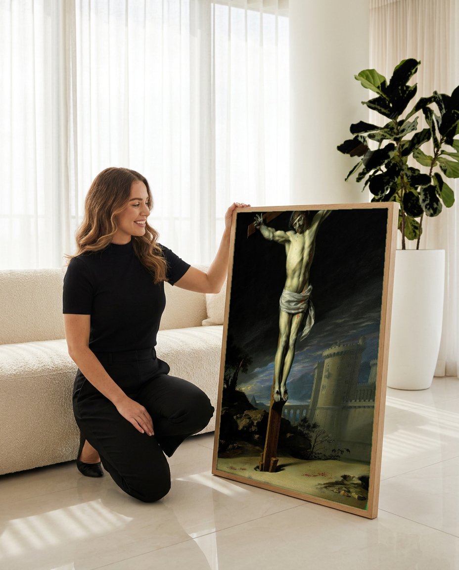 Quadro Decorativo A Crucifixão - Philippe de Champaigne com modelo em ambiente