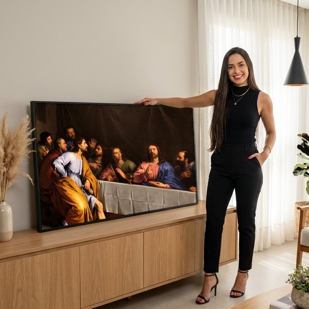 Quadro Decorativo A Última Ceia - Philippe de Champaigne com modelo em ambiente