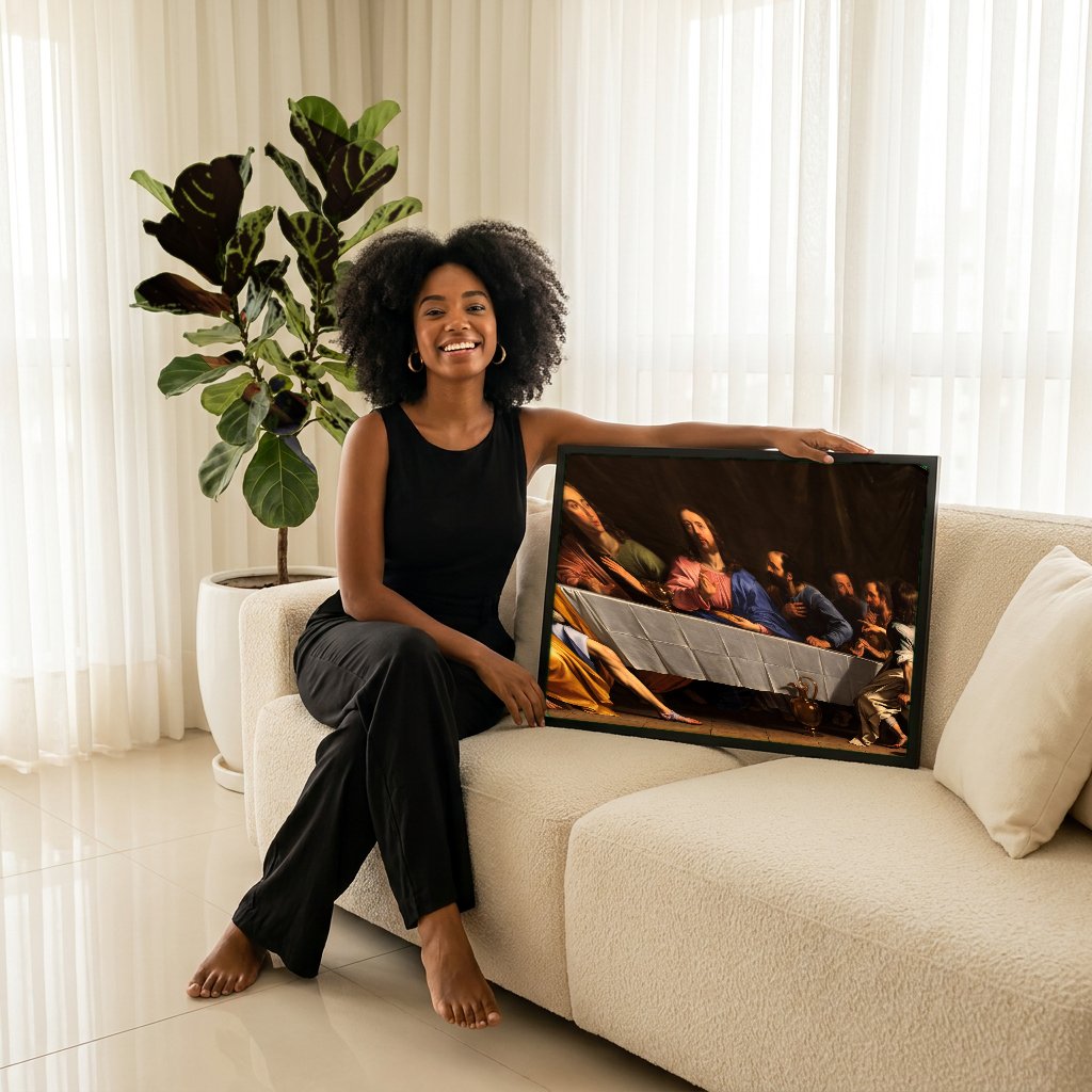 Quadro Decorativo A Última Ceia - Philippe de Champaigne com modelo em ambiente