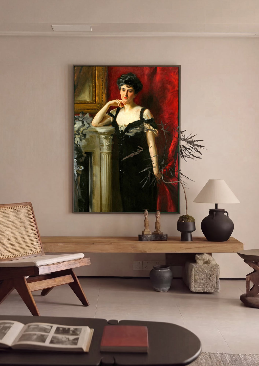 Quadro Decorativo Senhora em Vestido Preto - John Singer Sargent em ambiente decorado