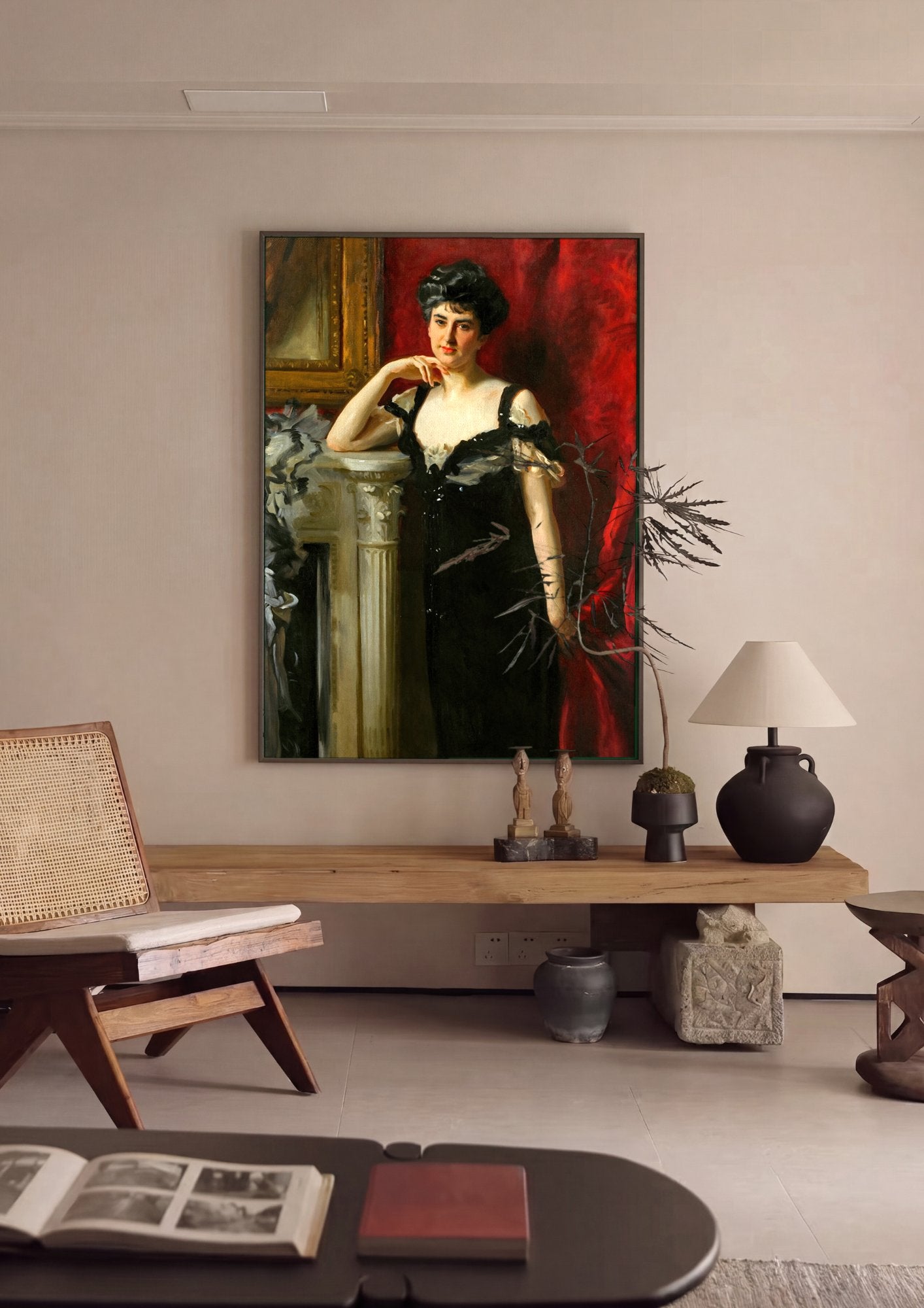 Quadro Decorativo Senhora em Vestido Preto - John Singer Sargent em ambiente decorado