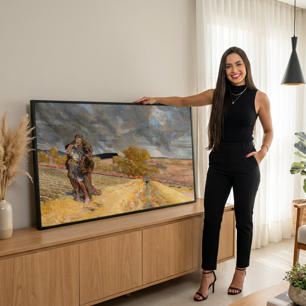 Quadro Decorativo A Partida do Filho Pródigo - Jacek Malczewski com modelo em ambiente