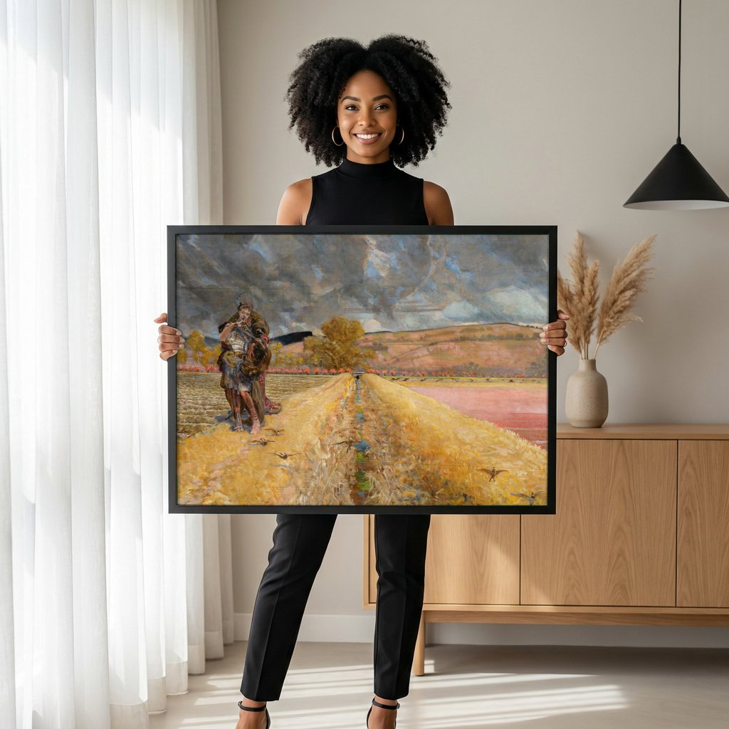 Quadro Decorativo A Partida do Filho Pródigo - Jacek Malczewski com modelo em ambiente
