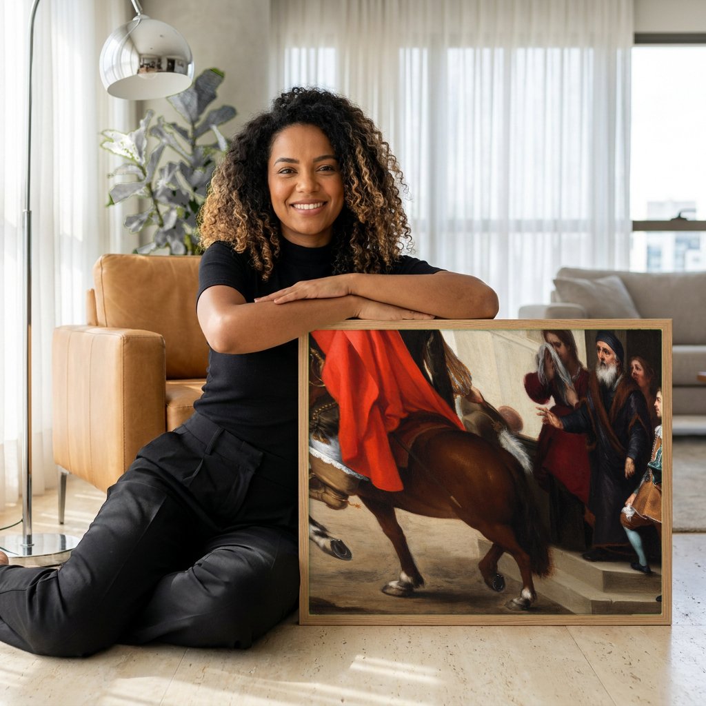 Quadro Decorativo O Retorno do Filho Pródigo - Murillo com modelo em ambiente