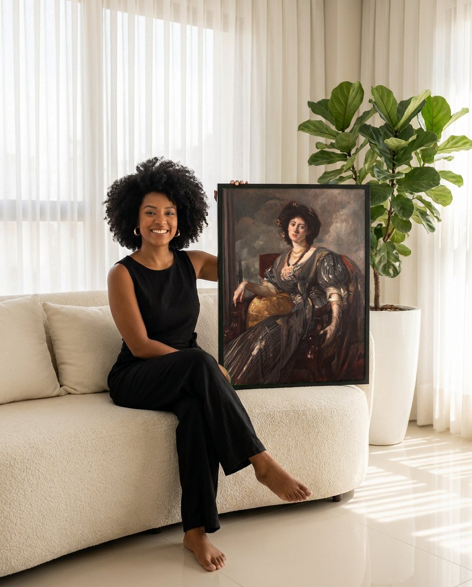 Quadro Decorativo Retrato de Mulher - Jacques Émile Blanche | modelo apresentando o quadro emoldurado