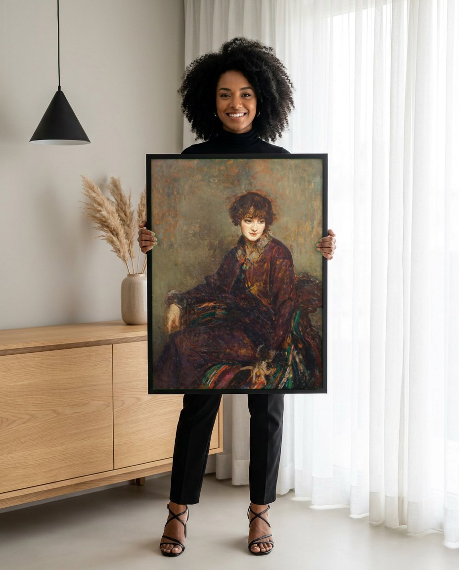 Quadro Decorativo Retrato de Mulher - Jacques Émile Blanche | modelo apresentando o quadro emoldurado