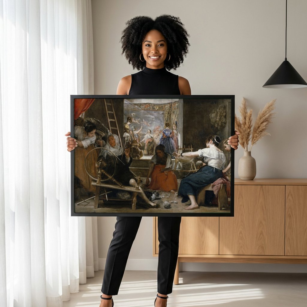 Quadro Decorativo As Fiandeiras - Velázquez com modelo em ambiente