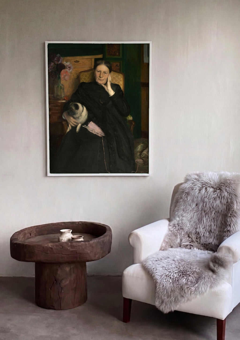 Quadro Decorativo Senhora com Pug - Jacques Émile Blanche em ambiente decorado
