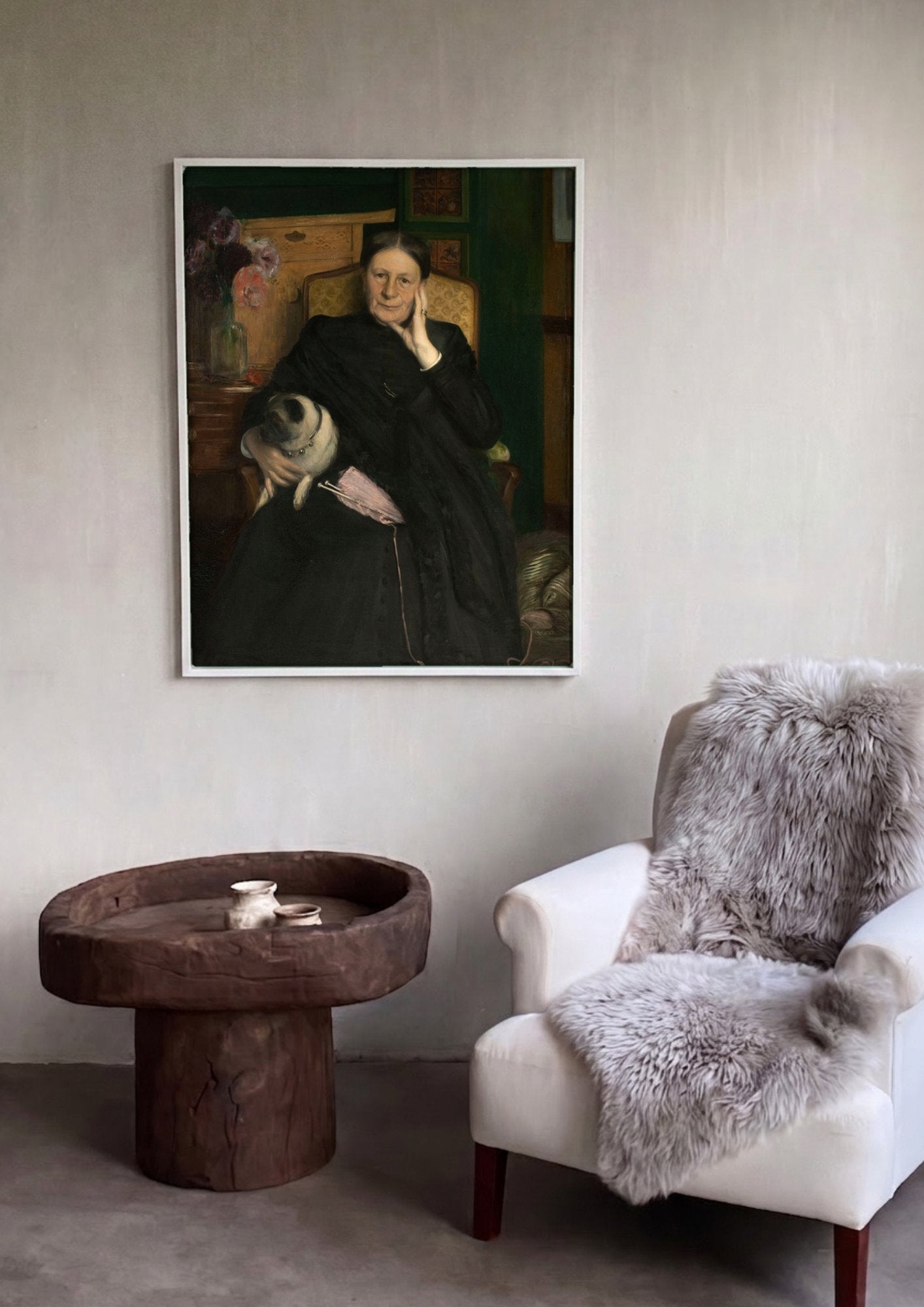 Quadro Decorativo Senhora com Pug - Jacques Émile Blanche em ambiente decorado
