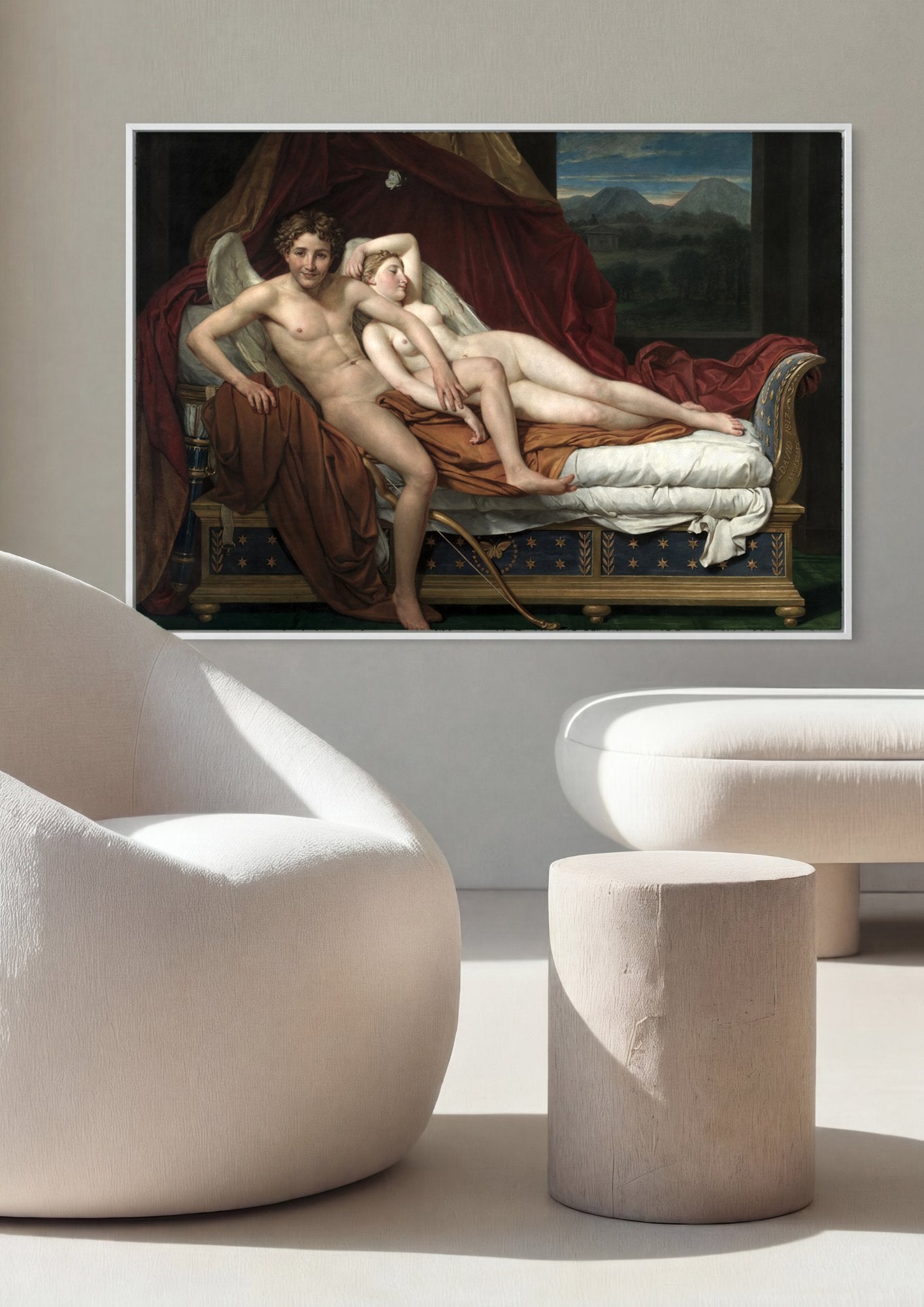 Quadro Decorativo Cupido e Psique - Jacques-Louis David em ambiente decorado