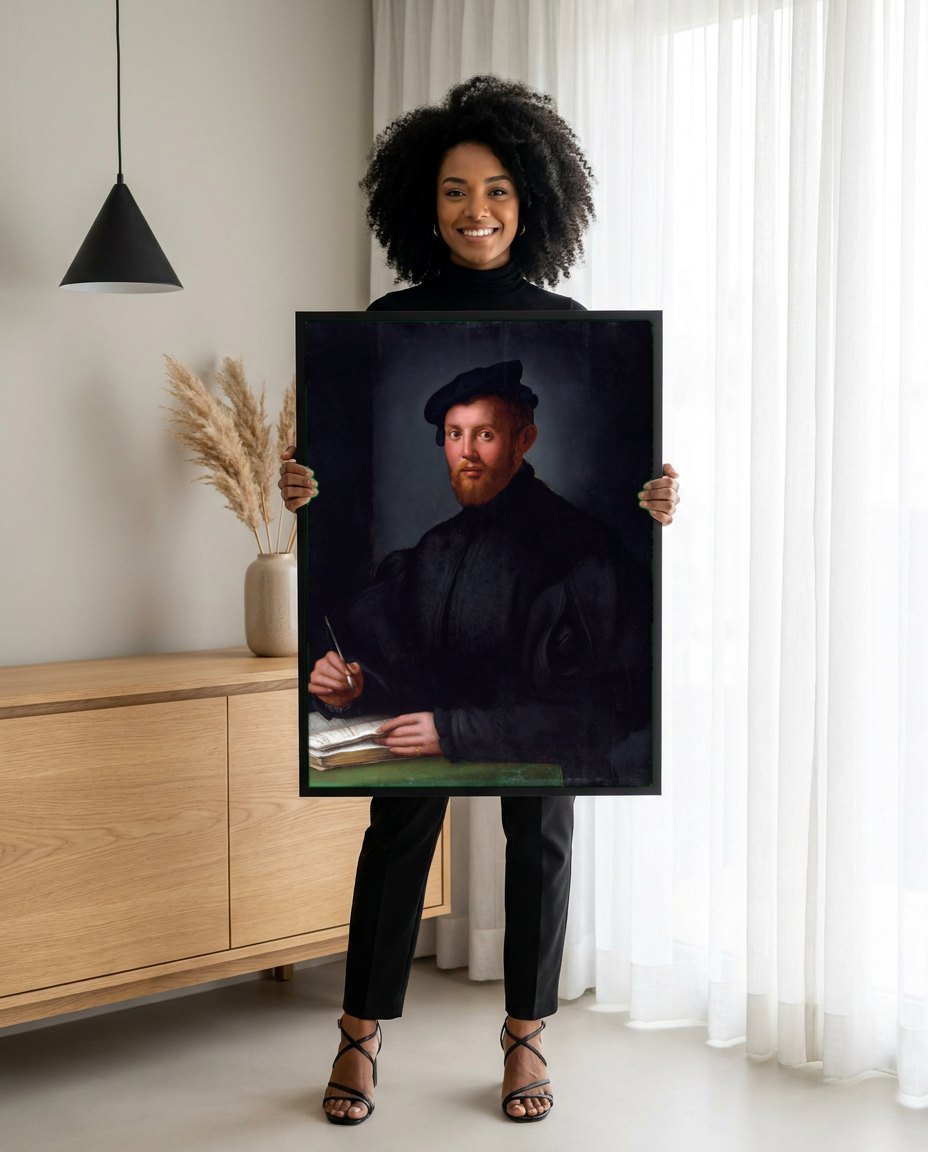 Quadro Decorativo Retrato de um Jovem - Bronzino | modelo apresentando o quadro emoldurado