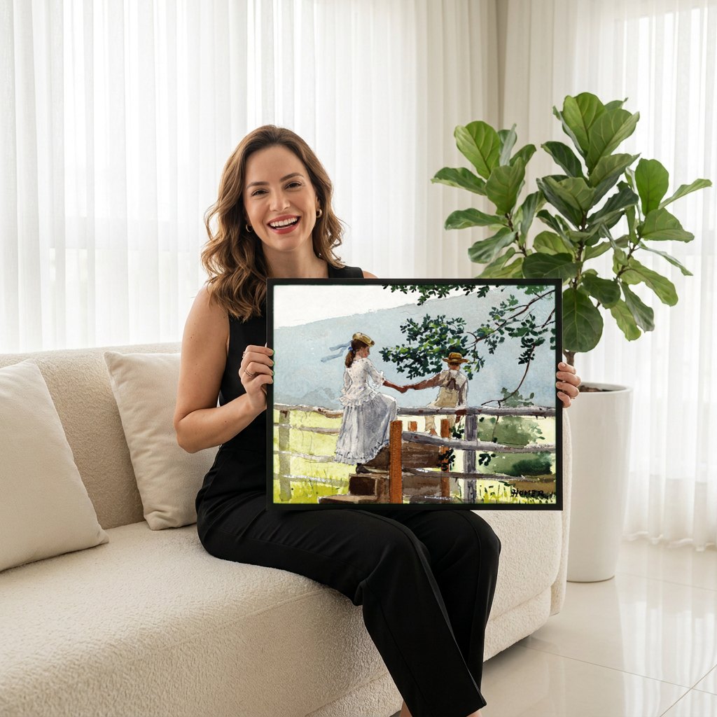 Quadro Decorativo A Cerca - Winslow Homer | modelo apresentando o quadro emoldurado