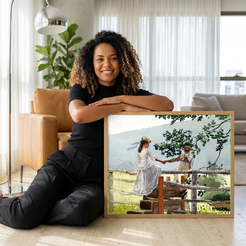 Quadro Decorativo A Cerca - Winslow Homer | modelo apresentando o quadro emoldurado