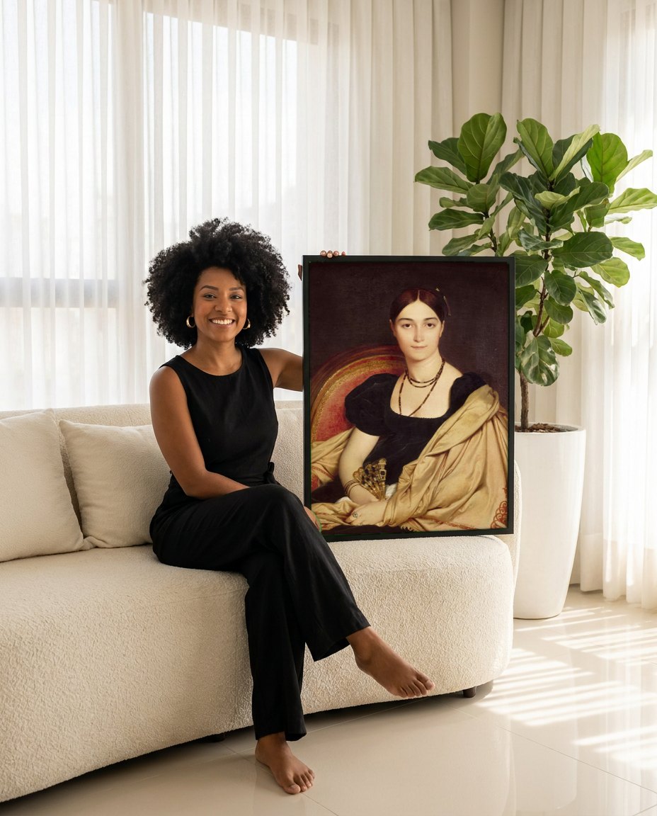 Quadro Decorativo Retrato de Mulher - Ingres | modelo apresentando o quadro emoldurado