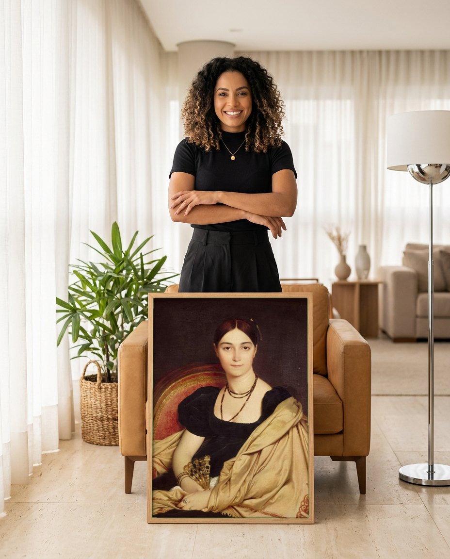 Quadro Decorativo Retrato de Mulher - Ingres | modelo apresentando o quadro emoldurado