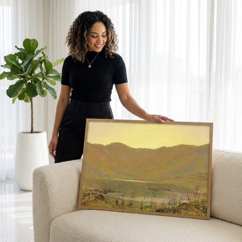 Quadro Decorativo Paisagem ao Entardecer - Grimshaw | modelo apresentando o quadro emoldurado