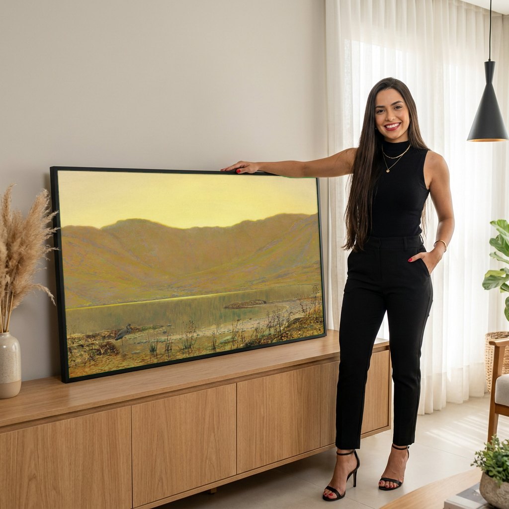 Quadro Decorativo Paisagem ao Entardecer - Grimshaw | modelo apresentando o quadro emoldurado