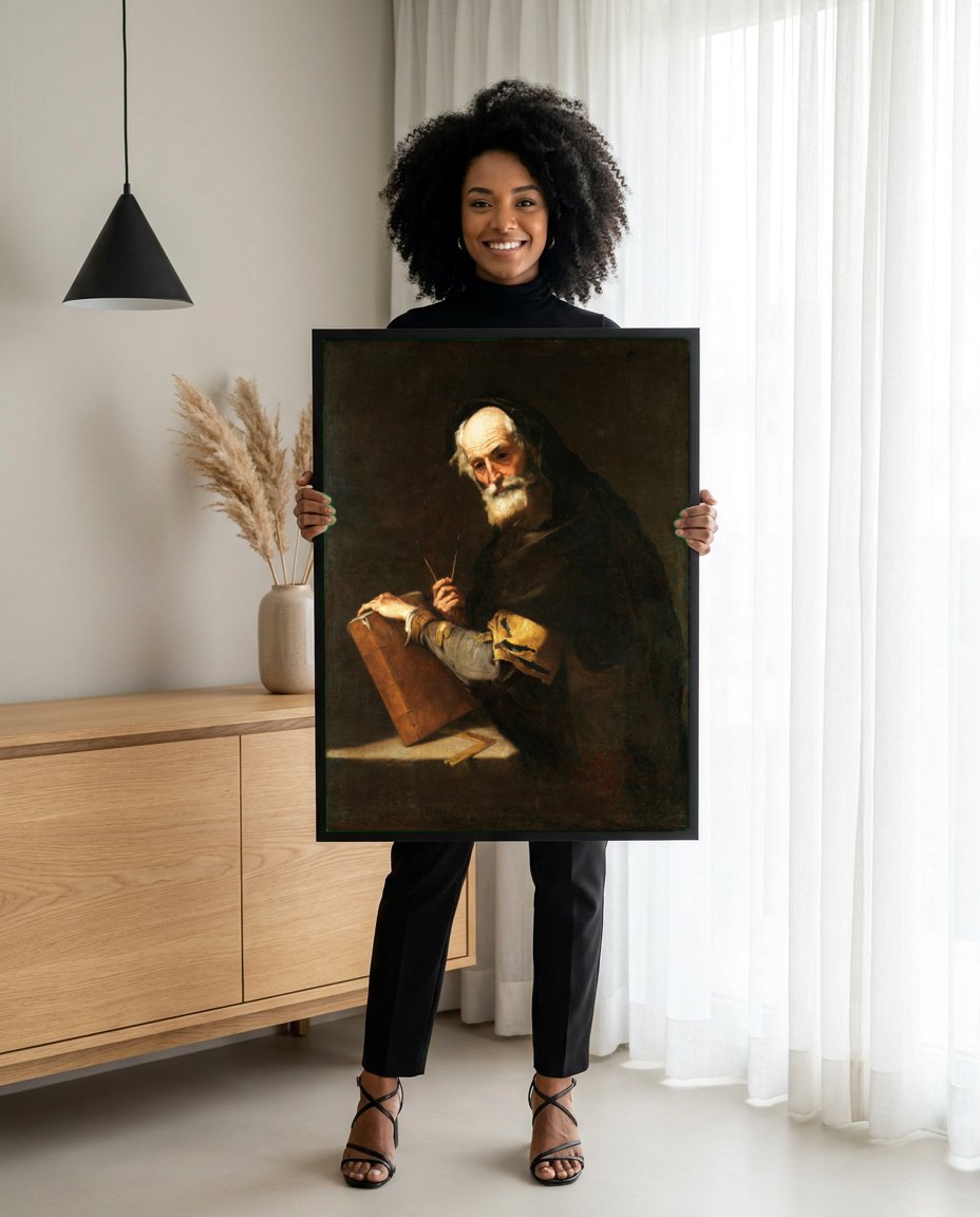 Quadro Decorativo O Geômetra - Jusepe de Ribera | modelo apresentando o quadro emoldurado