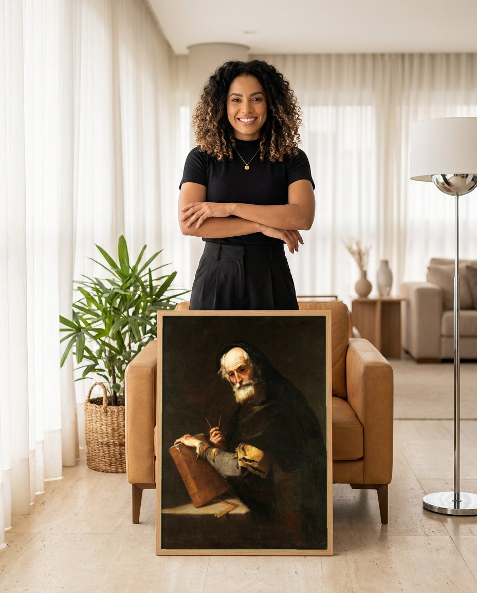 Quadro Decorativo O Geômetra - Jusepe de Ribera | modelo apresentando o quadro emoldurado