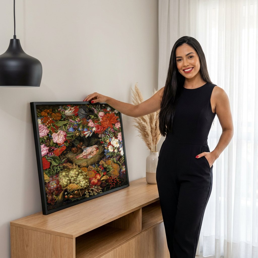 Quadro Decorativo A Grinalda de Frutas - Rubens | modelo apresentando o quadro emoldurado