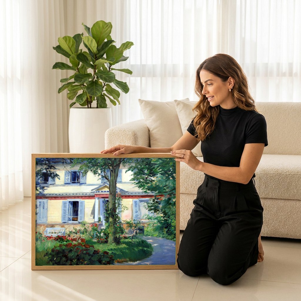 Quadro Decorativo A Casa em Rueil - Edouard Manet | modelo apresentando o quadro emoldurado