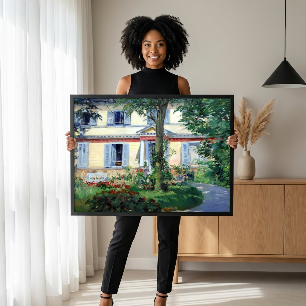 Quadro Decorativo A Casa em Rueil - Edouard Manet | modelo apresentando o quadro emoldurado