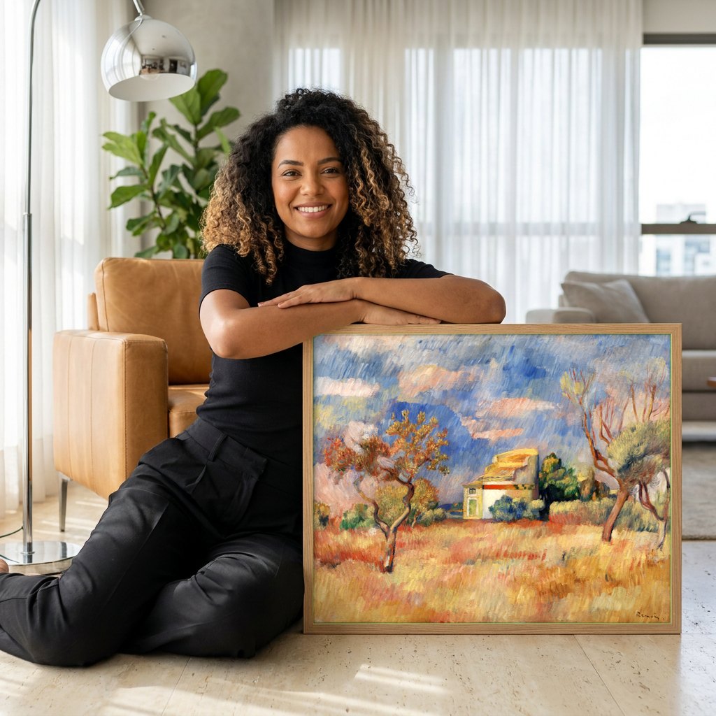 Quadro Decorativo Campo Provençal - Renoir | modelo apresentando o quadro emoldurado