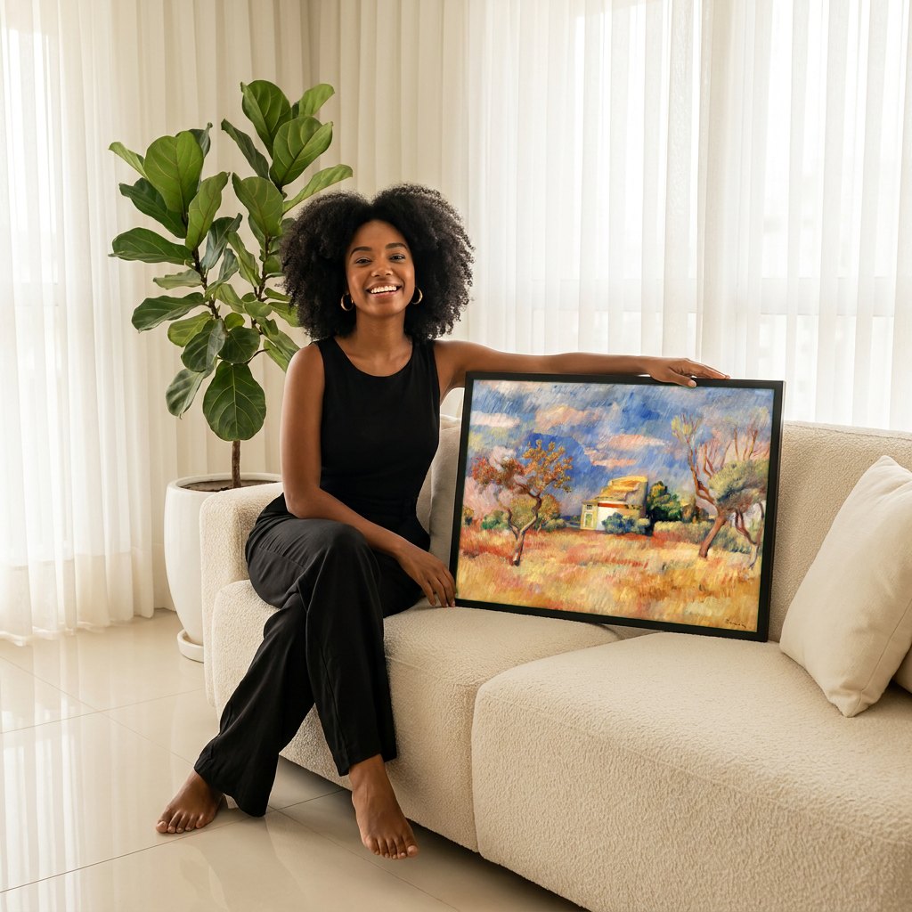 Quadro Decorativo Campo Provençal - Renoir | modelo apresentando o quadro emoldurado