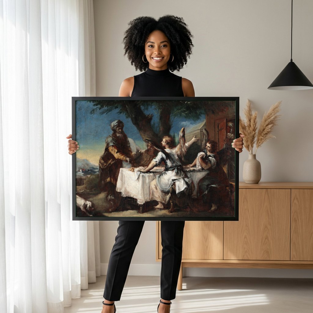Quadro Decorativo A Chegada dos Anjos - Francesco Guardi | modelo apresentando o quadro emoldurado