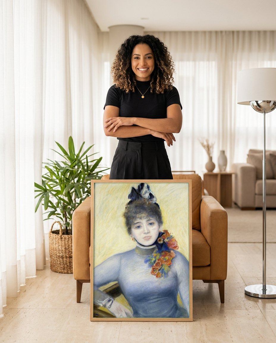 Quadro Decorativo La Parisienne - Renoir | modelo apresentando o quadro emoldurado