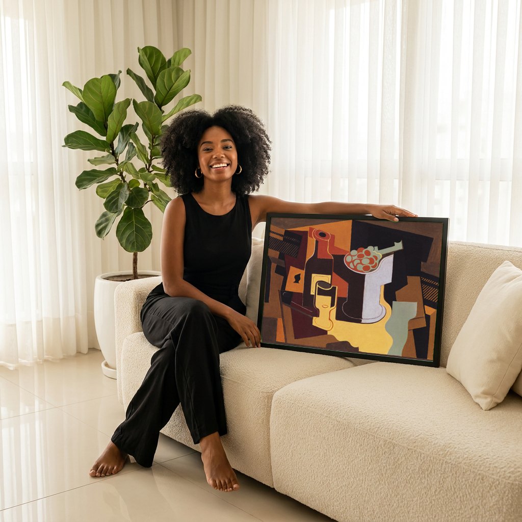 Quadro Decorativo Natureza Morta - Juan Gris | modelo apresentando o quadro emoldurado