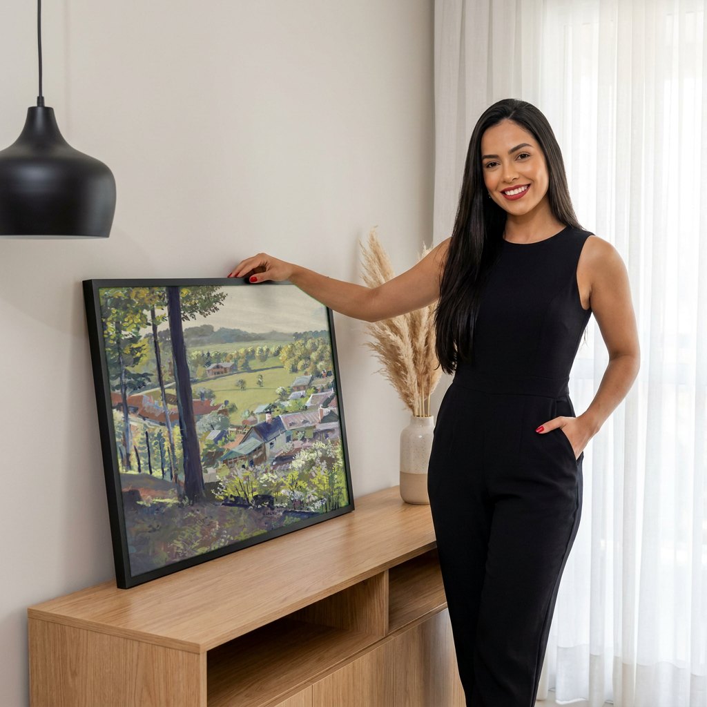Quadro Decorativo Paisagem Alpina - Oskar Laske | modelo apresentando o quadro emoldurado