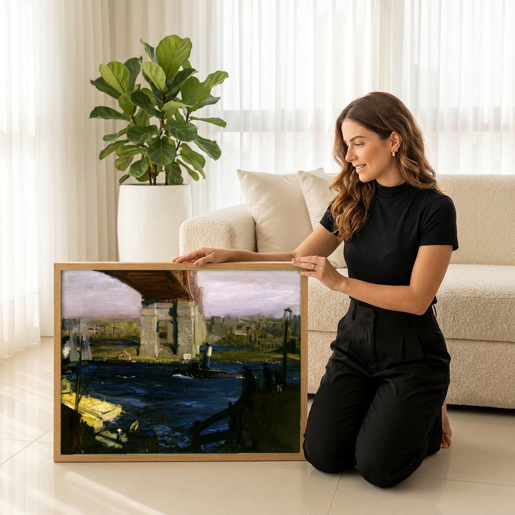 Quadro Decorativo Ponte de Brooklyn - George Bellows | modelo apresentando o quadro emoldurado