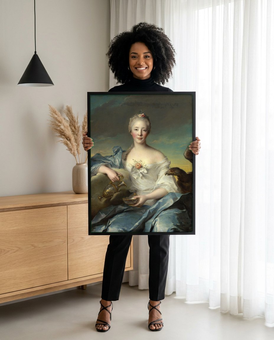 Quadro Decorativo Hebe - Jean Marc Nattier | modelo apresentando o quadro emoldurado