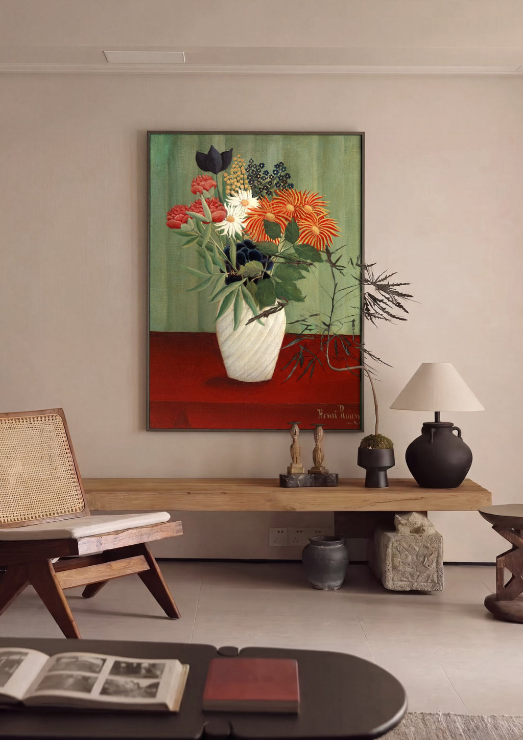 Quadro Decorativo 'Flores no Vaso' - Henri Rousseau | quadro emoldurado na parede