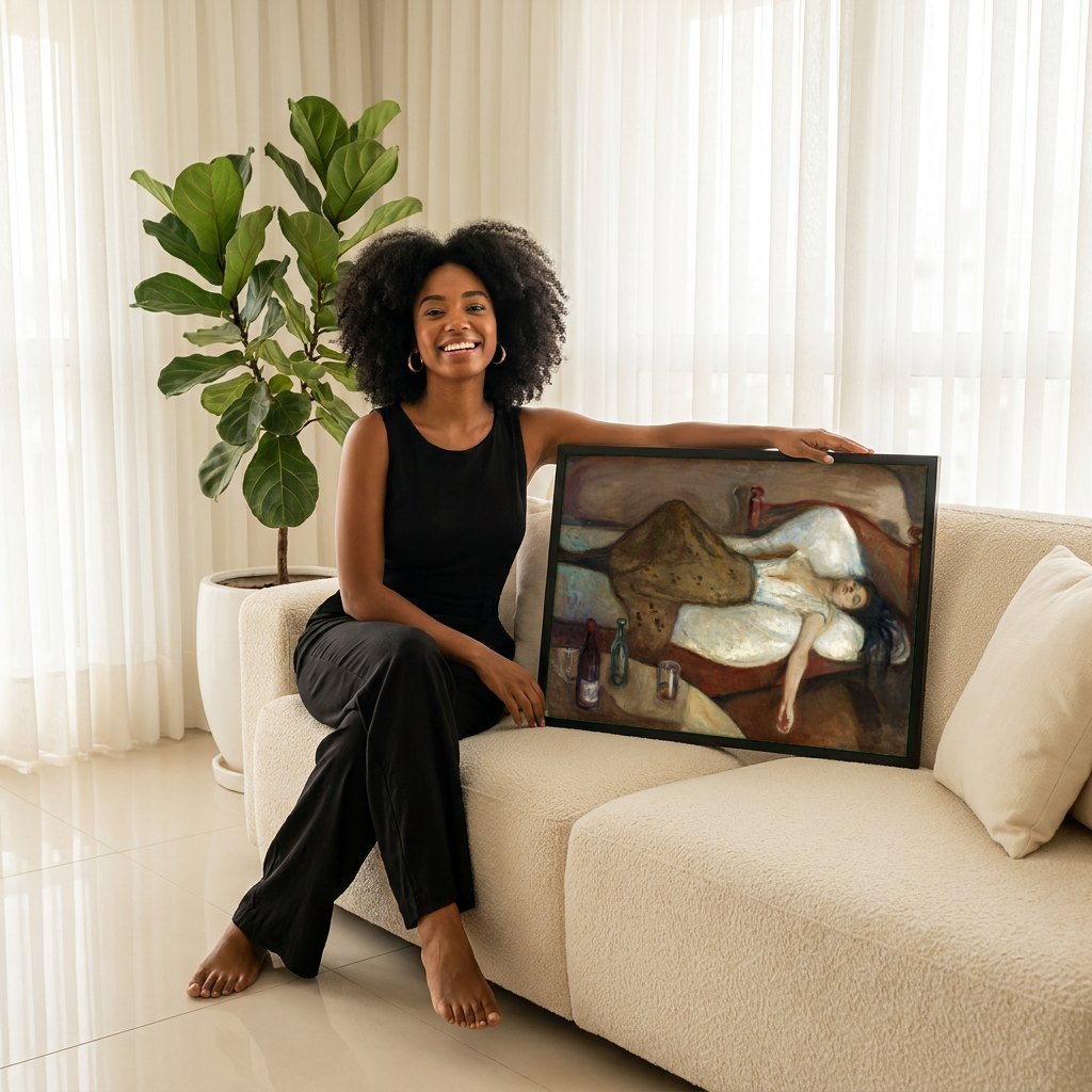 Quadro Decorativo A Morte de Marat - Edvard Munch | modelo apresentando o quadro emoldurado